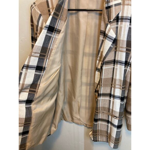 Vintage 90's Oversized Fall Plaid Brown & Black Long Blazer Jacket Size Large - Picture 9 of 9